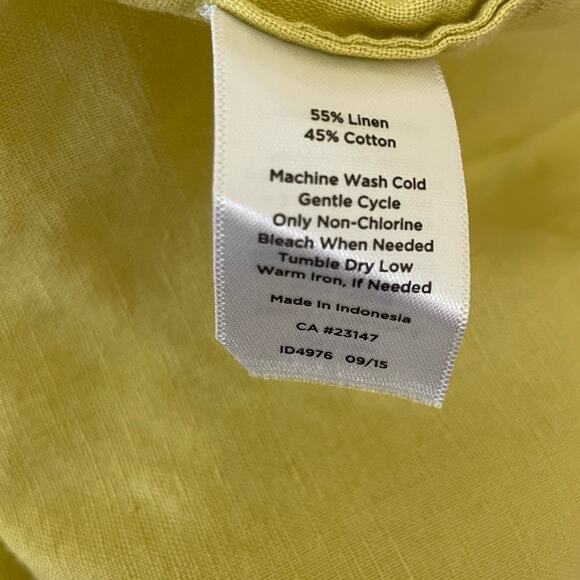 Talbots Women Top L Chartreuse Linen Cotton Sustainable Office Preppy Coastal - Picture 7 of 9